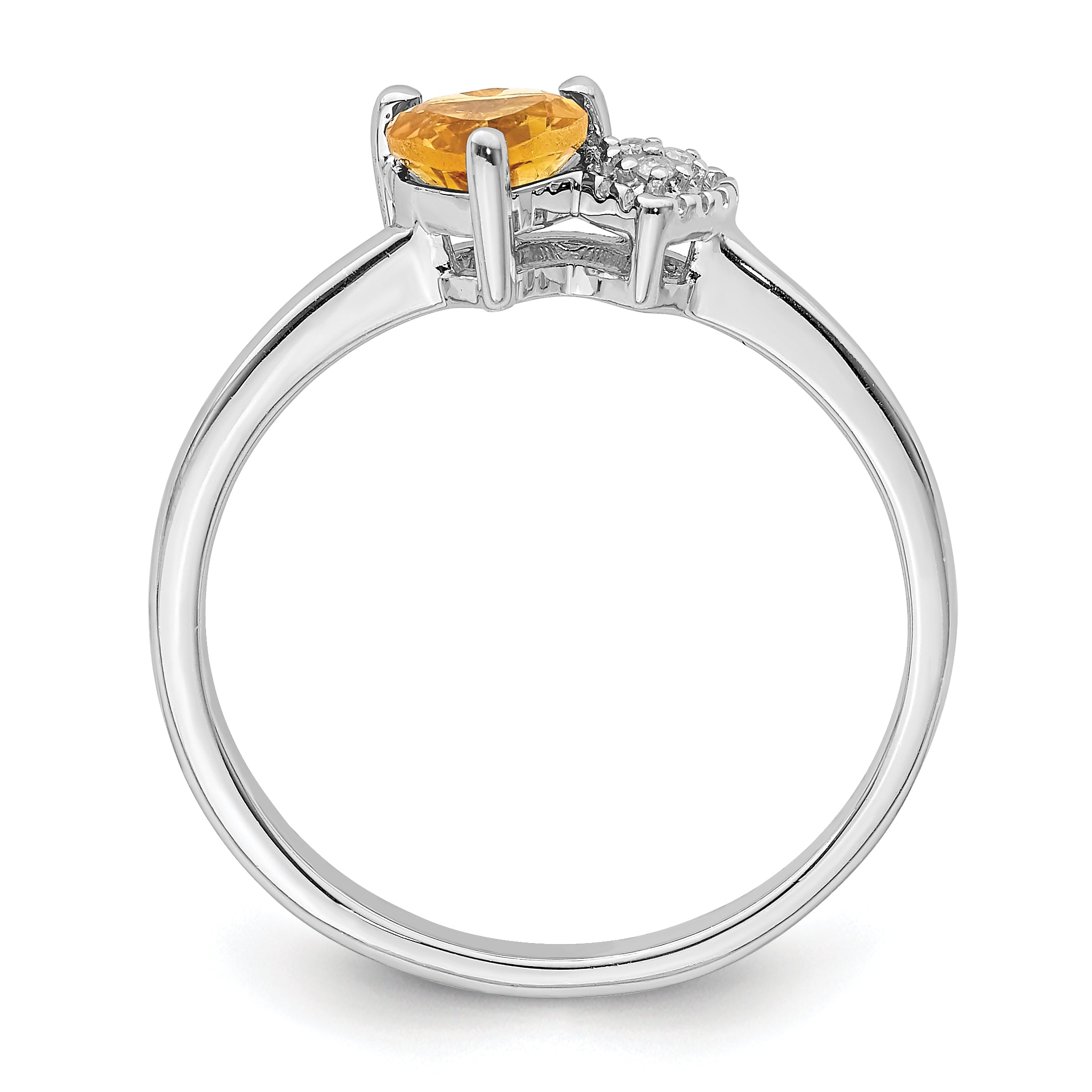 Sterling Silver Rhodium-plated Polished Citrine and Diamond Ring - 6