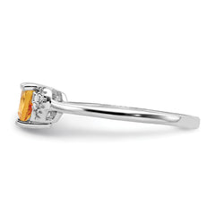 Sterling Silver Rhodium-plated Polished Citrine and Diamond Ring - 6