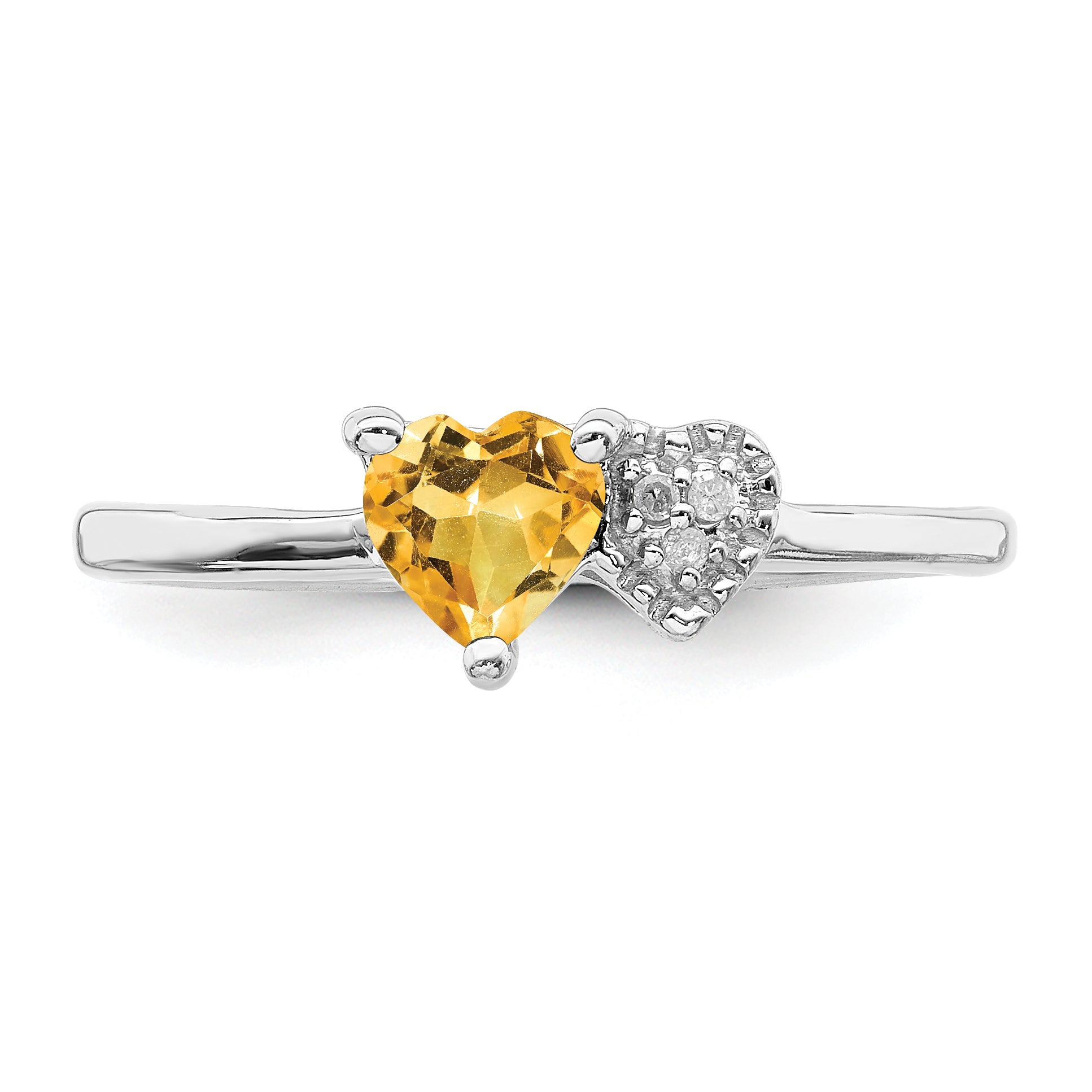 Sterling Silver Rhodium-plated Polished Citrine and Diamond Ring - 6