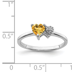 Sterling Silver Rhodium-plated Polished Citrine and Diamond Ring - 6