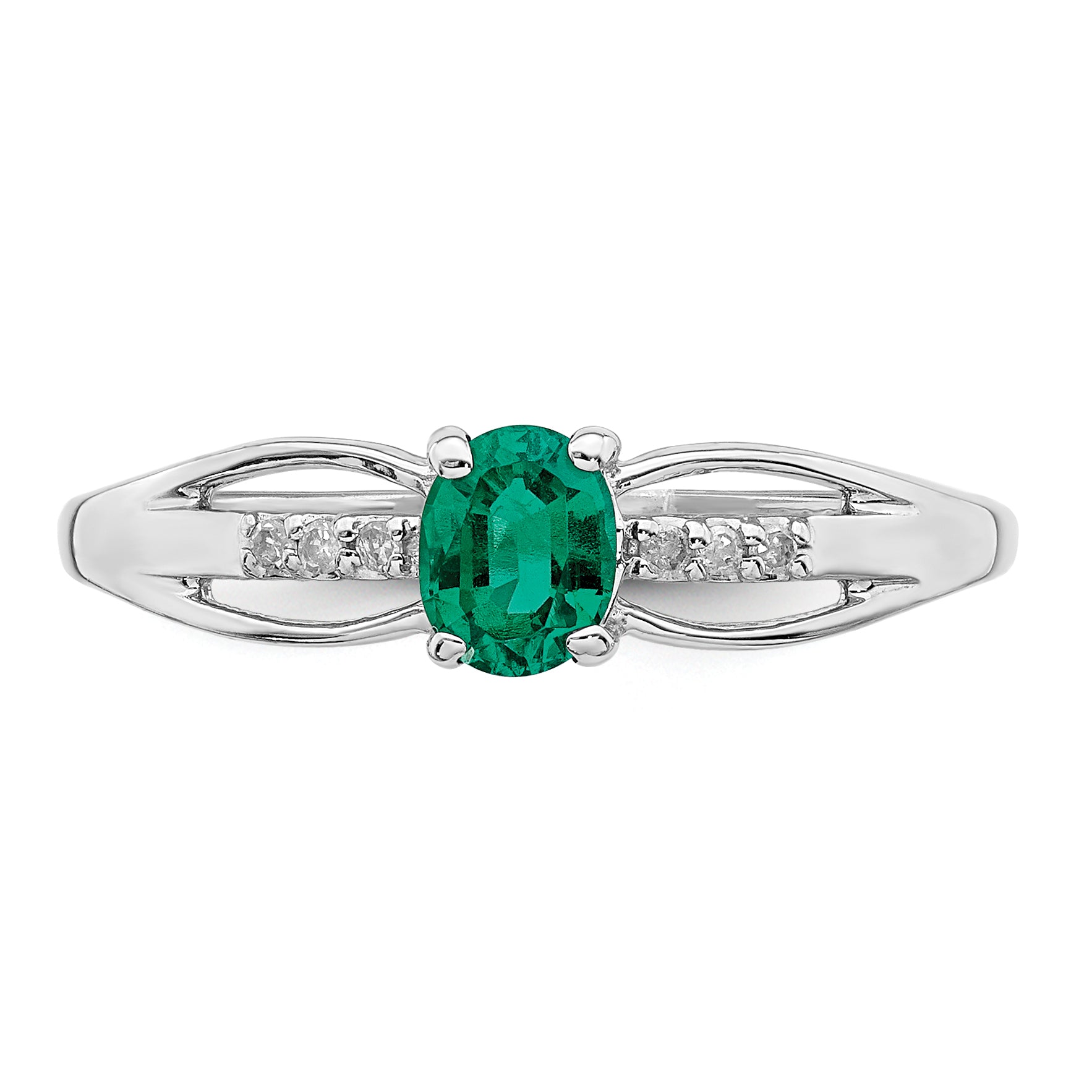 Sterling Silver Rhod-plated Diamond Created Emerald Ring
