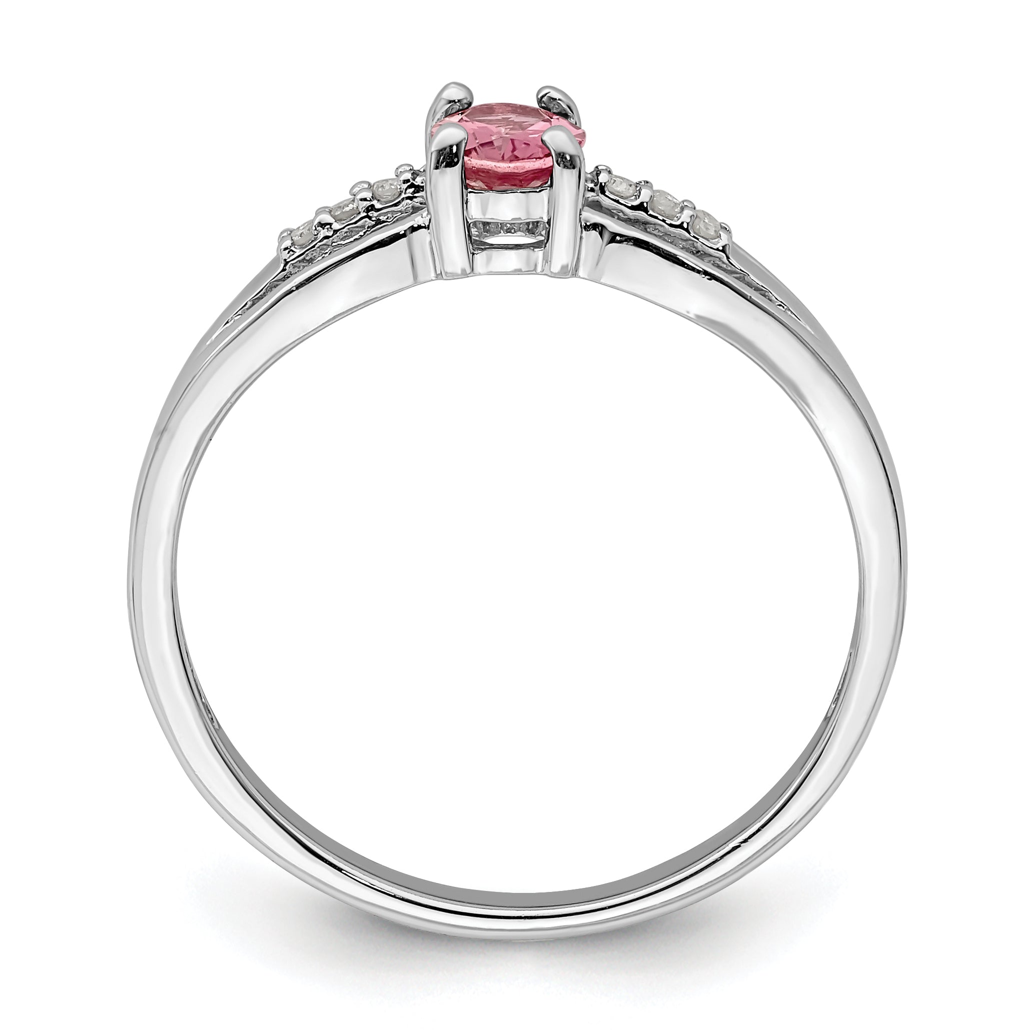 Sterling Silver Rhod-plated Diamond Pink Tourmaline Ring