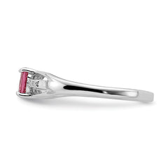 Sterling Silver Rhod-plated Diamond Pink Tourmaline Ring