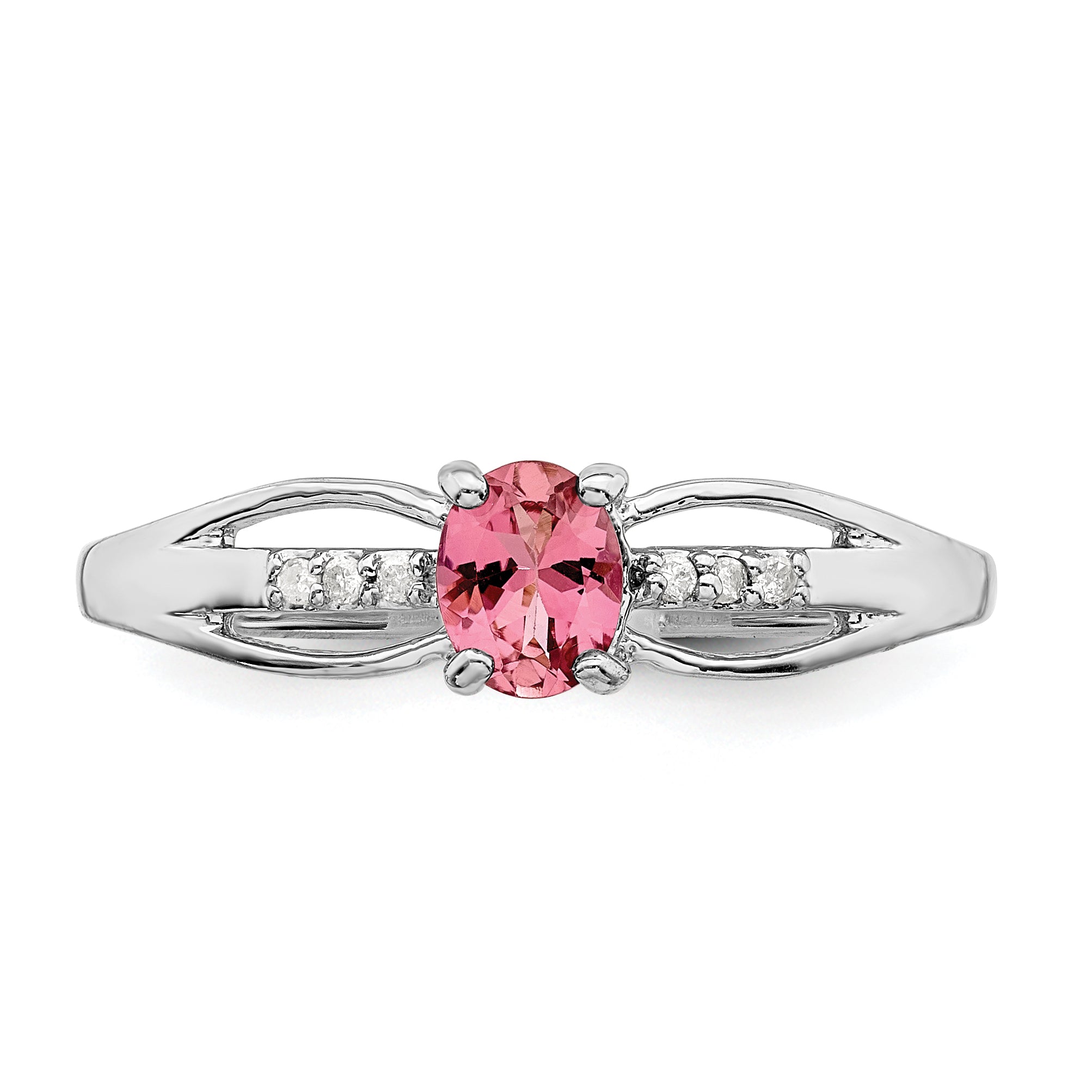 Sterling Silver Rhod-plated Diamond Pink Tourmaline Ring
