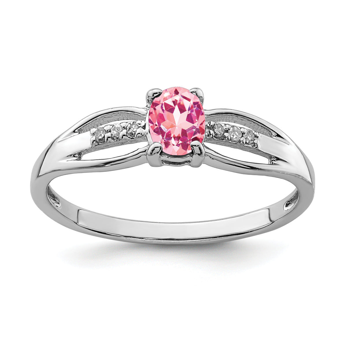 Sterling Silver Rhod-plated Diamond Pink Tourmaline Ring