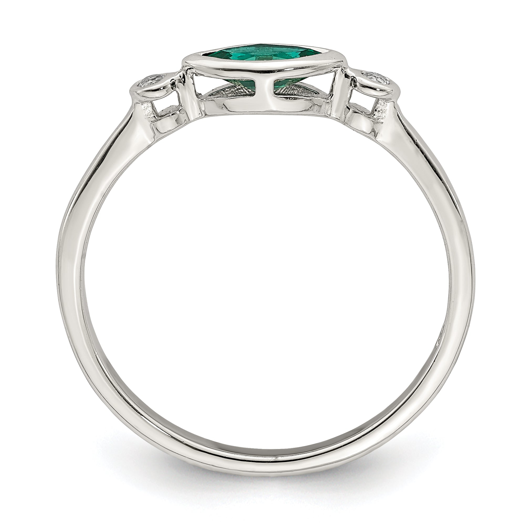 Sterling Silver Rhod-platd Polished Created Emerald/White Topaz Ring