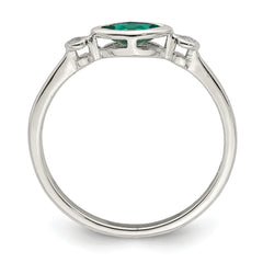 Sterling Silver Rhod-platd Polished Created Emerald/White Topaz Ring
