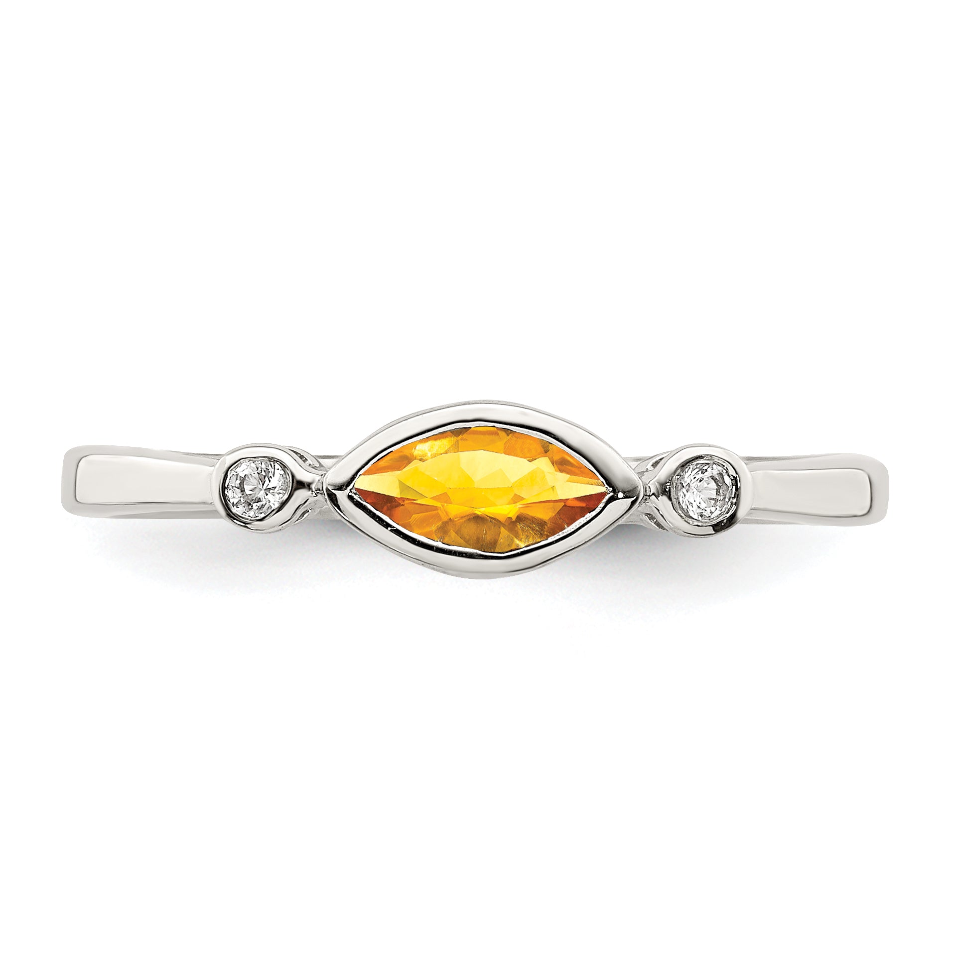 Sterling Silver Rhodium-plated Polished Citrine and White Topaz Ring - 6