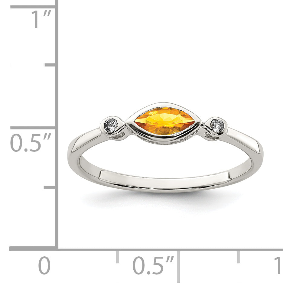 Sterling Silver Rhodium-plated Polished Citrine and White Topaz Ring - 6