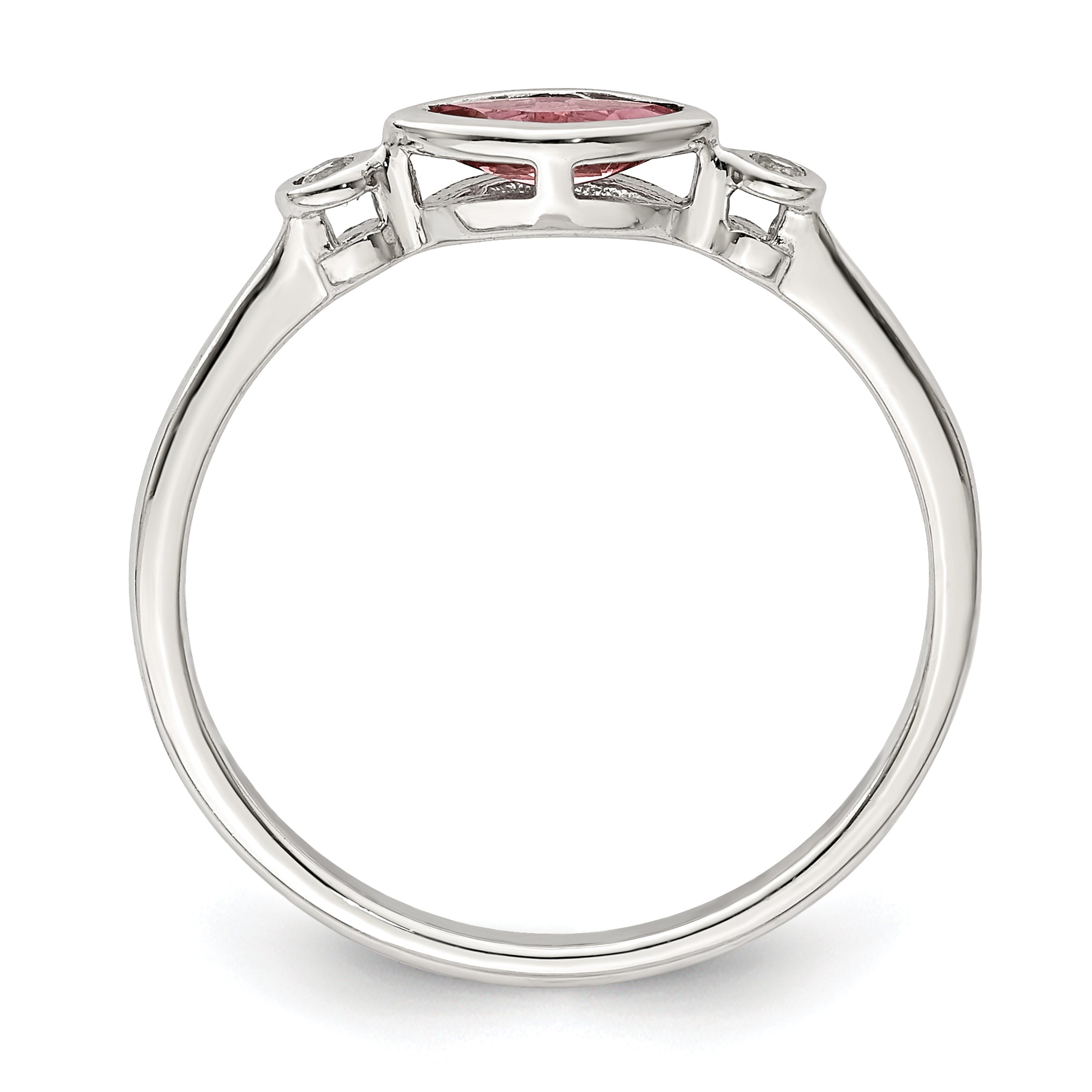 Sterling Silver Rhod-pltd Polished Pink Tourmaline/ White Topaz Ring