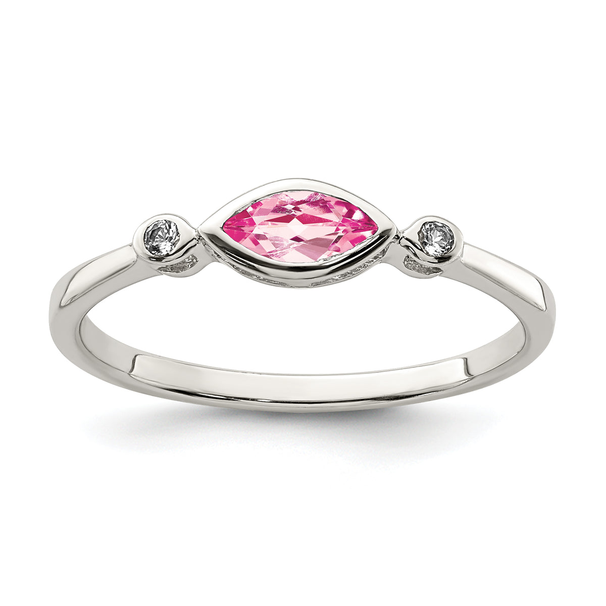 Sterling Silver Rhod-pltd Polished Pink Tourmaline/ White Topaz Ring