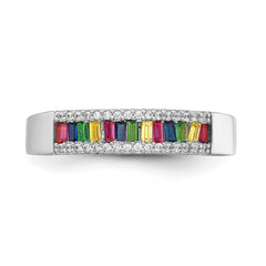 Prizma Sterling Silver Rhodium-plated Colorful Baguette and White CZ Ring - 6