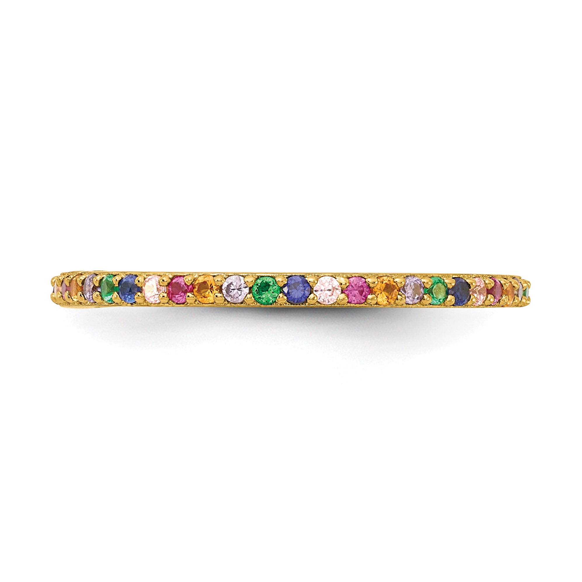 Prizma Sterling Silver Gold-tone 14K Flash Gold-plated Colorful CZ Thin Band Ring
