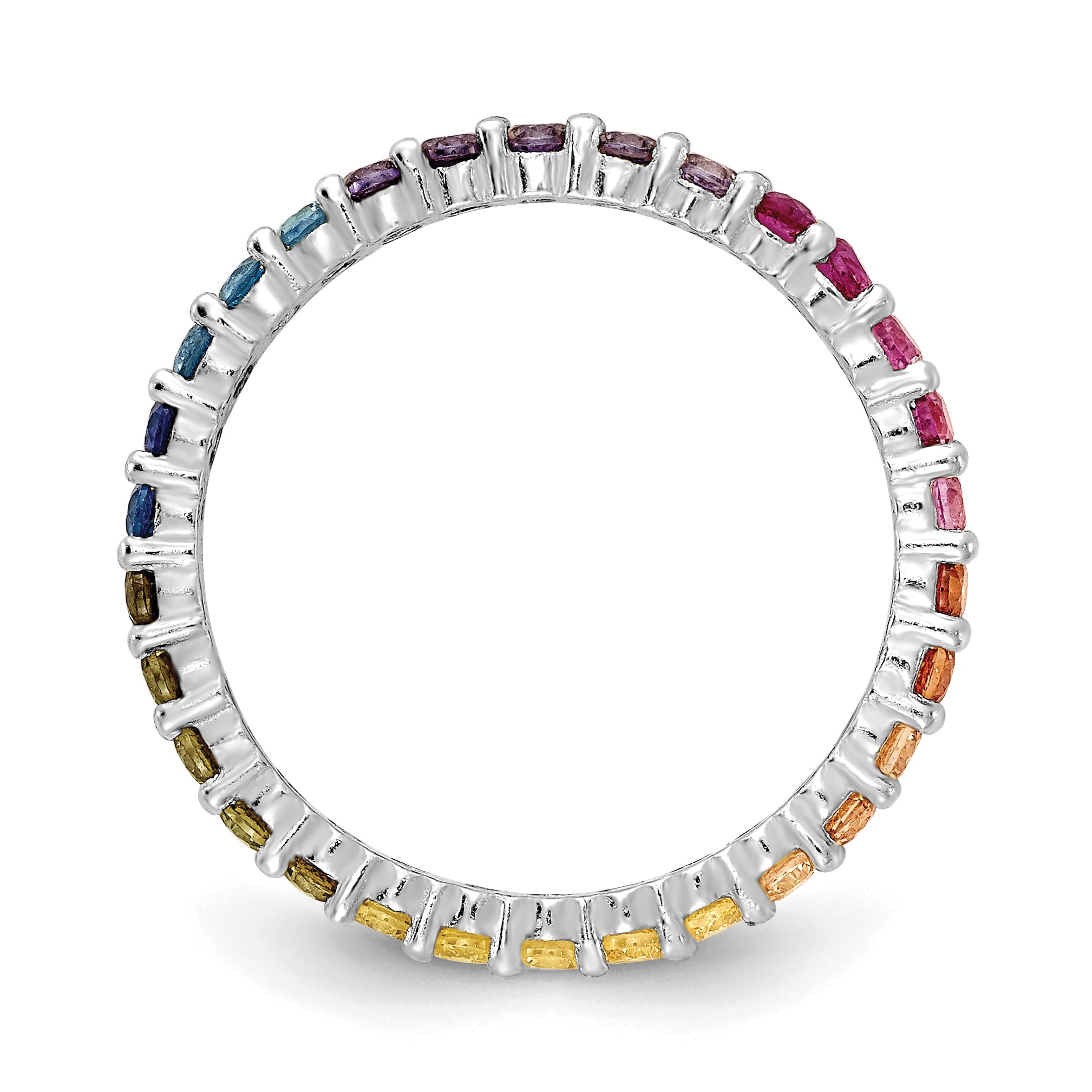 Prizma Sterling Silver Rhodium-plated Colorful CZ Eternity Band Ring - 6