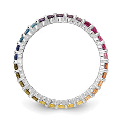 Prizma Sterling Silver Rhodium-plated Colorful CZ Eternity Band Ring - 6