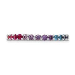 Prizma Sterling Silver Rhodium-plated Colorful CZ Eternity Band Ring - 6