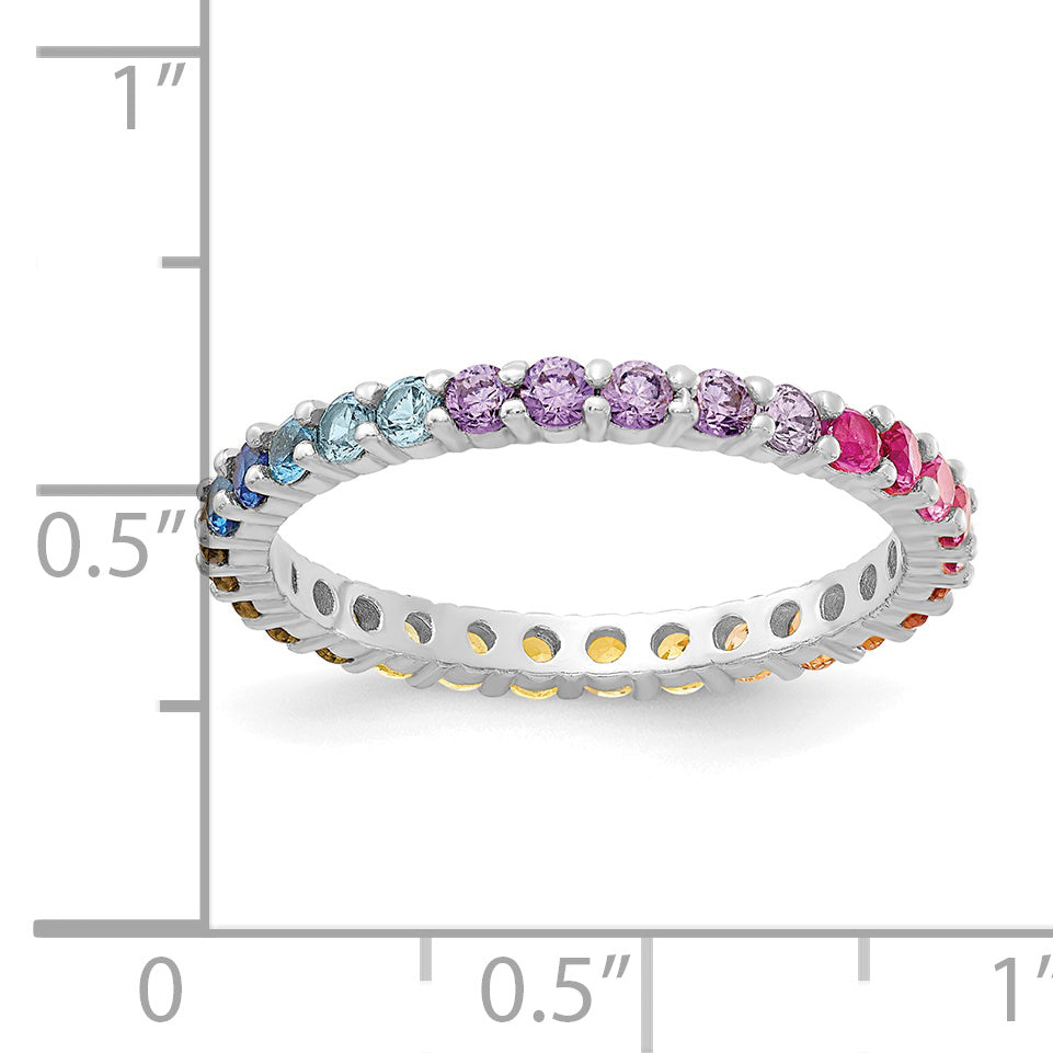 Prizma Sterling Silver Rhodium-plated Colorful CZ Eternity Band Ring - 6
