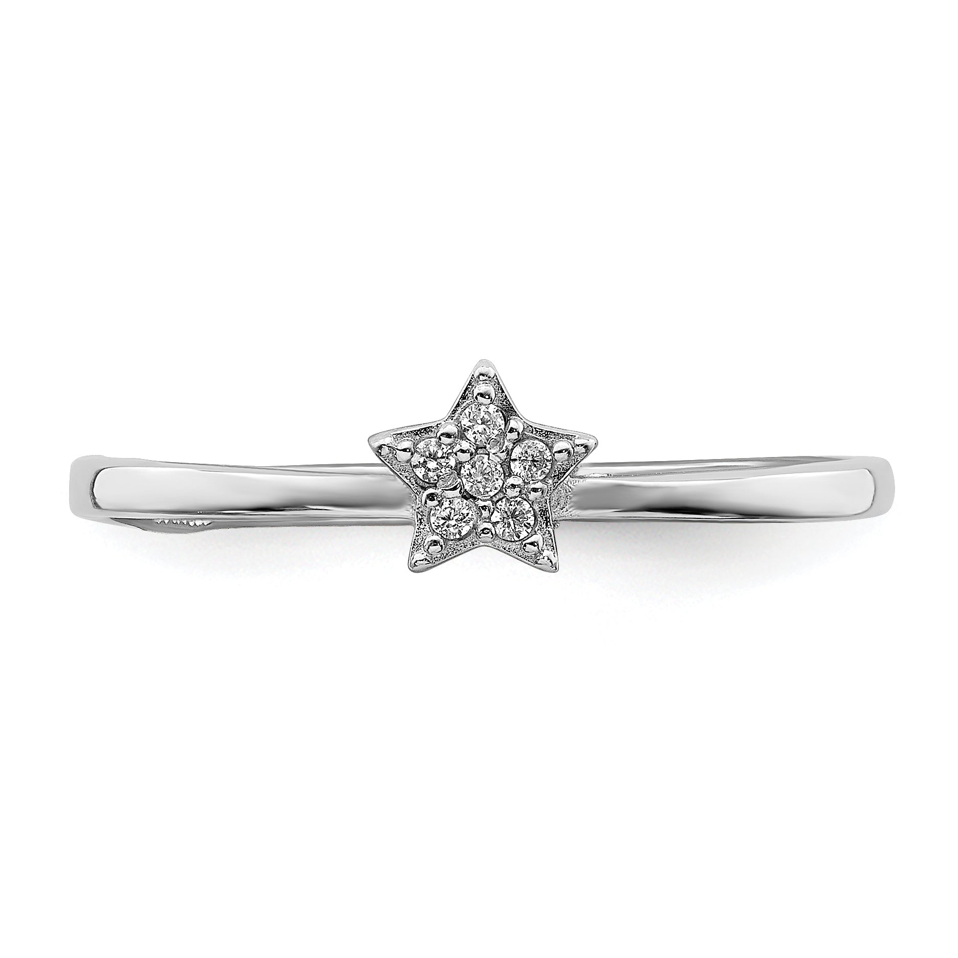 Sterling Silver Rhodium Plated CZ Star Ring - 6