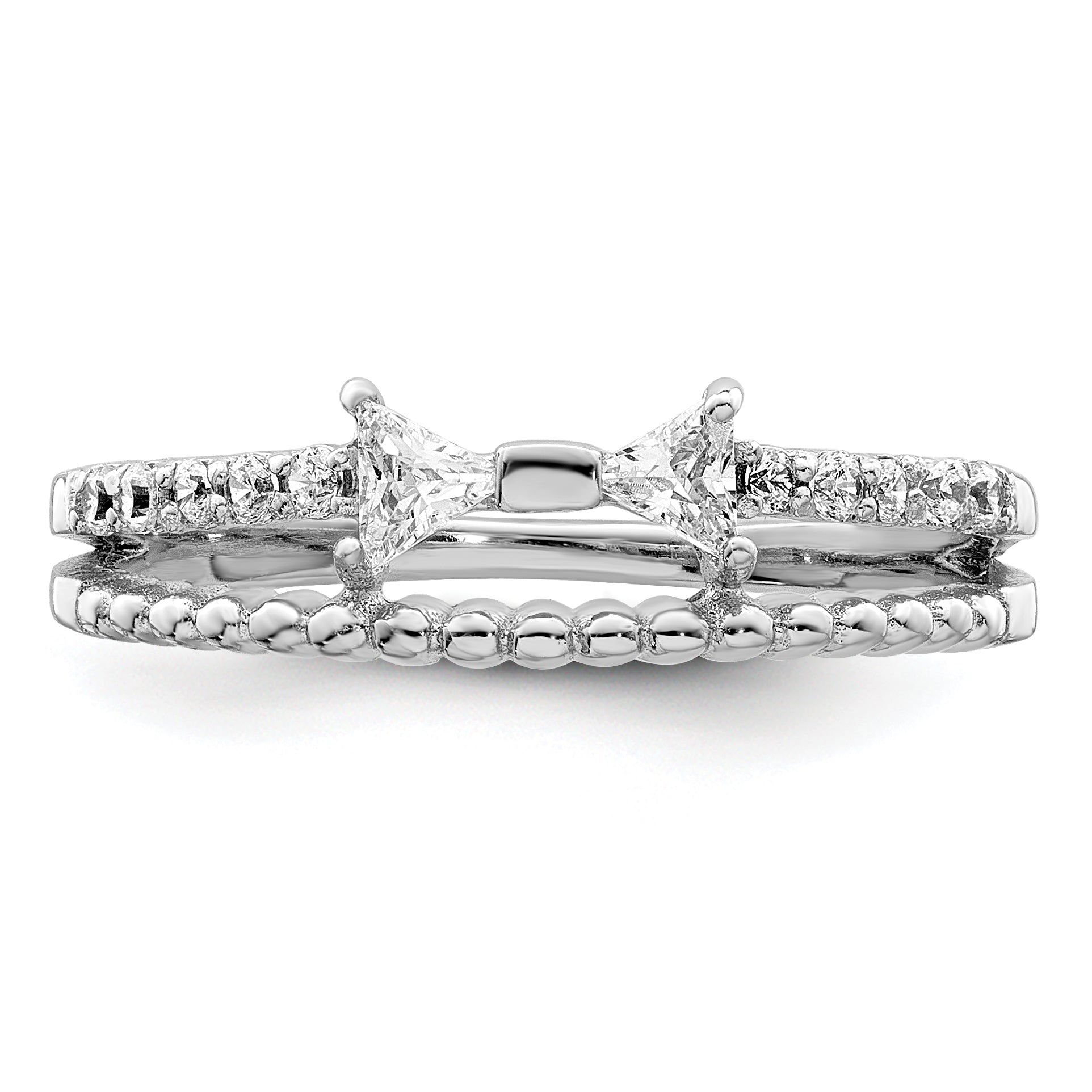 Sterling Silver Rhodium-plated Polished Double CZ Bow Ring