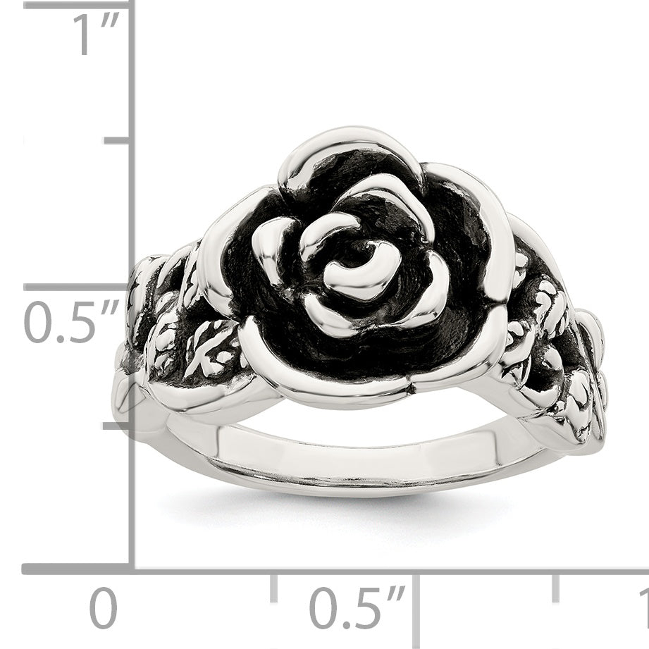 Sterling Silver Antiqued Rose Flower Ring