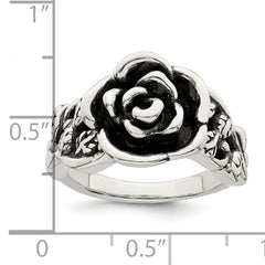 Sterling Silver Antiqued Rose Flower Ring