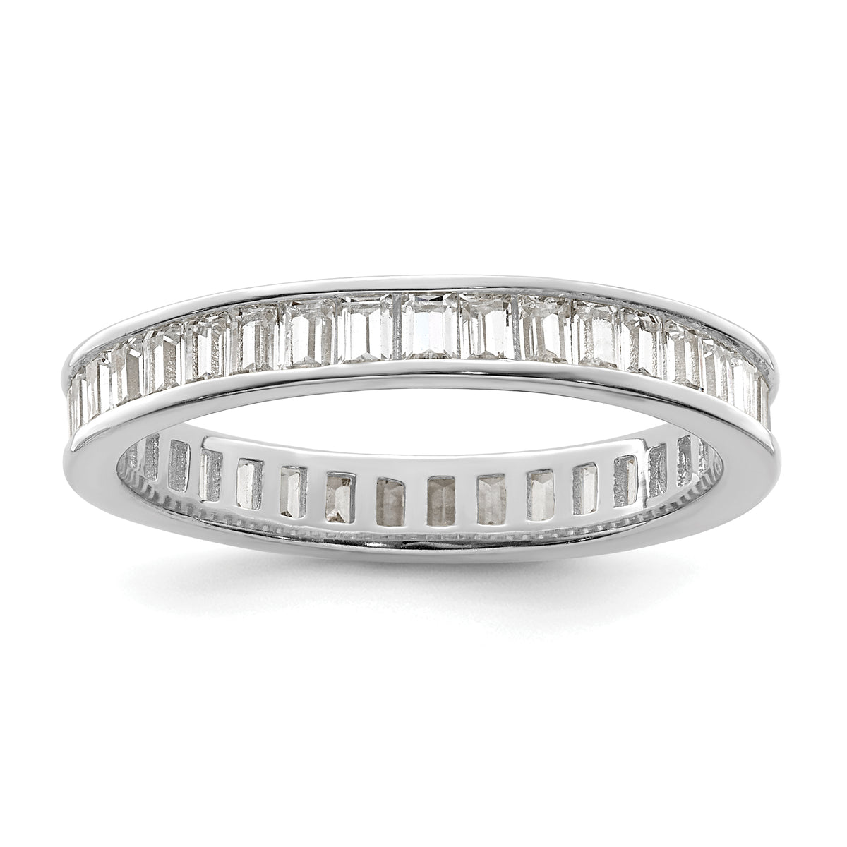 Sterling Silver Polished Rhodium-plated Channel Set CZ Band