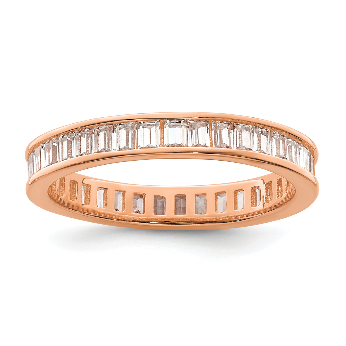 Sterling Silver Polished Rose-tone Channel Set CZ Band