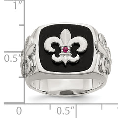 Sterling Silver .03Ruby/Black Agate Fleur de Lis Ring