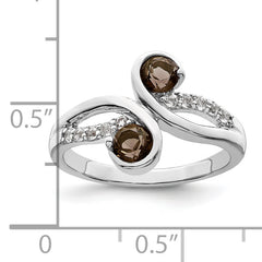 SS Rhod-plated .6t.w. Smoky Quartz & White Topaz Swirl Ring