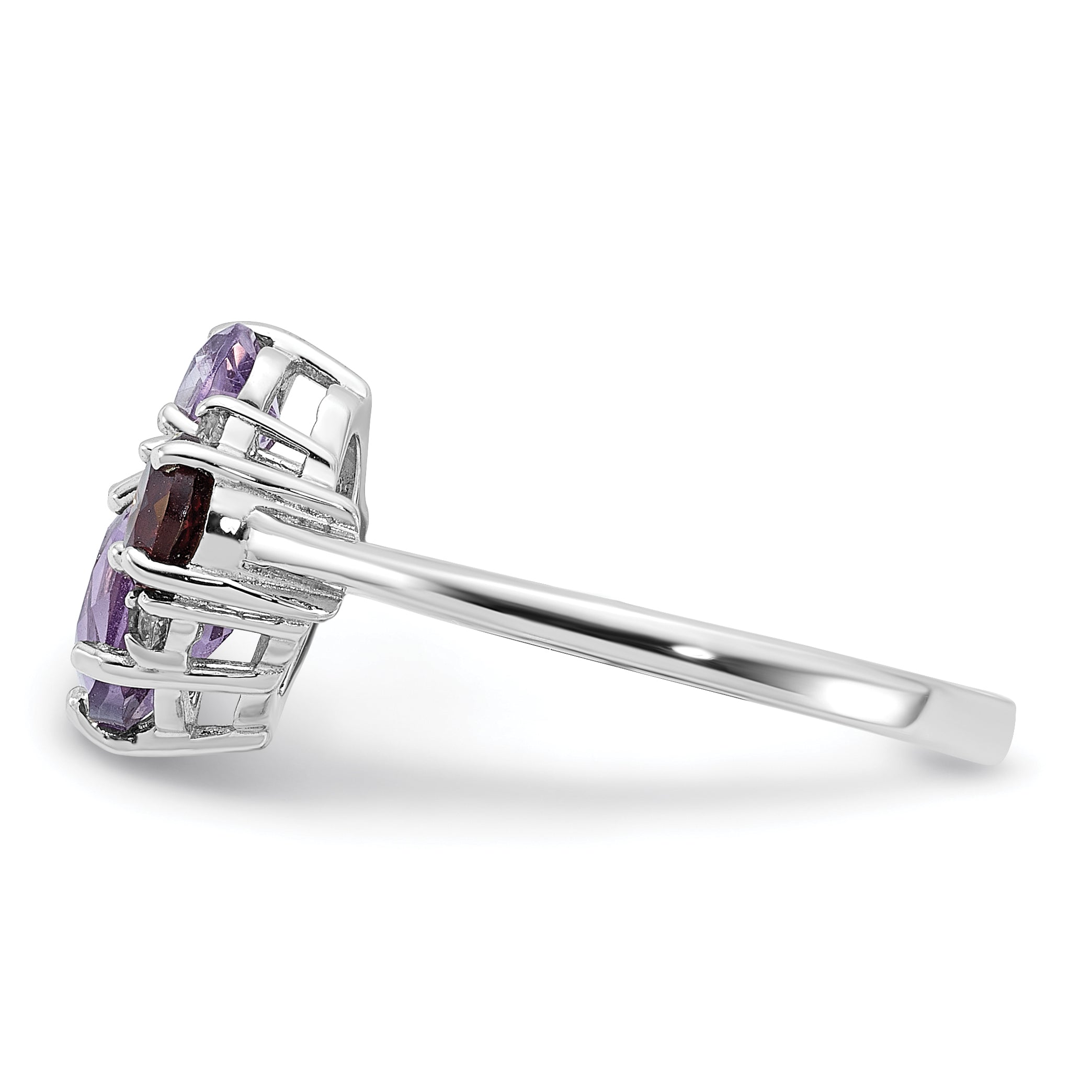 SS Rhodium Amethyst Pk Quartz Garnet and White Topaz Ring