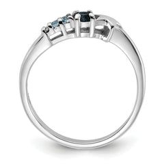 SS Rhodium London and Lt Swiss Blue Topaz and CZ Star Curve Ring