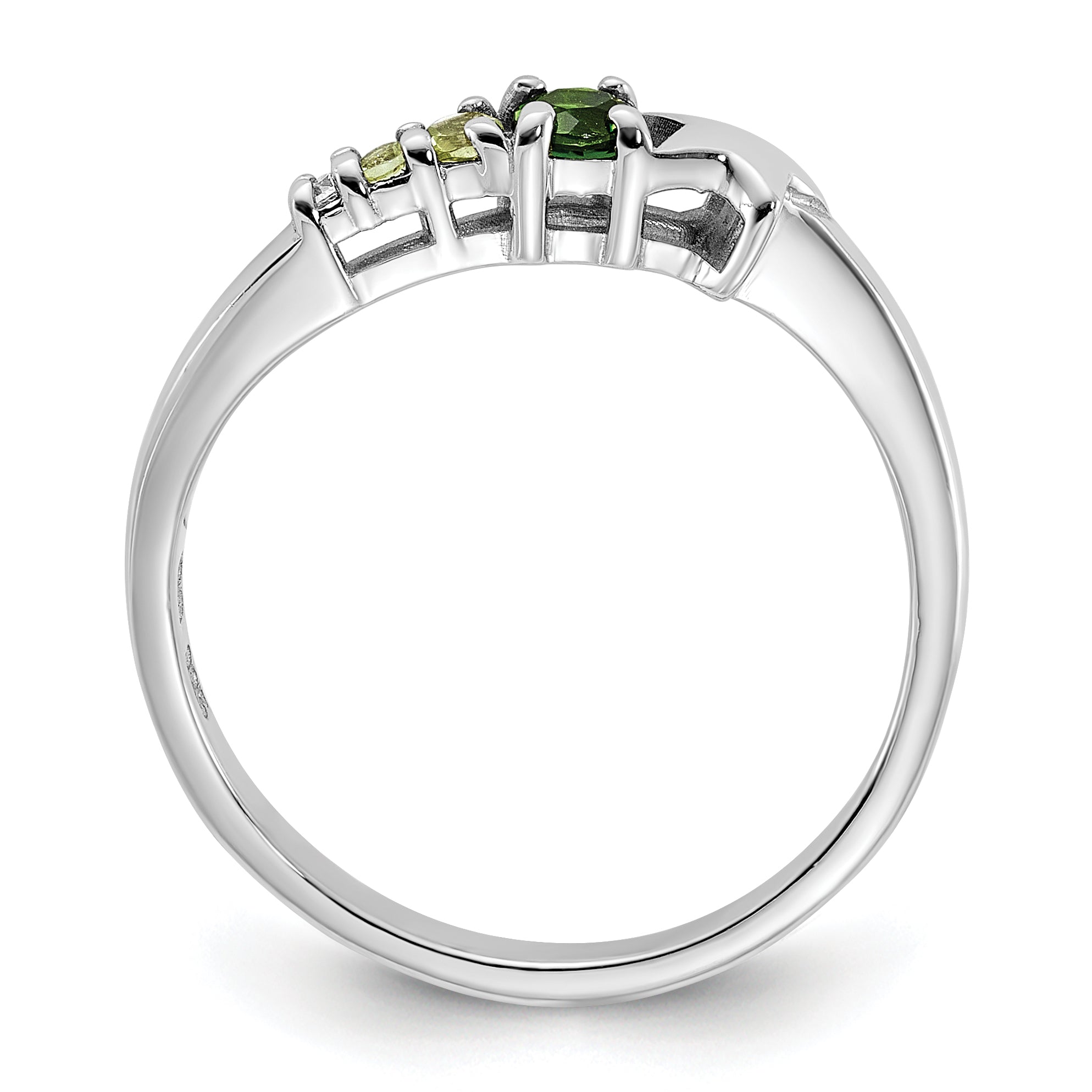 SS Rhodium Chrome Diopside and Peridot  and CZ Star Curved Ring