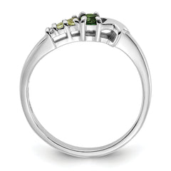 SS Rhodium Chrome Diopside and Peridot  and CZ Star Curved Ring