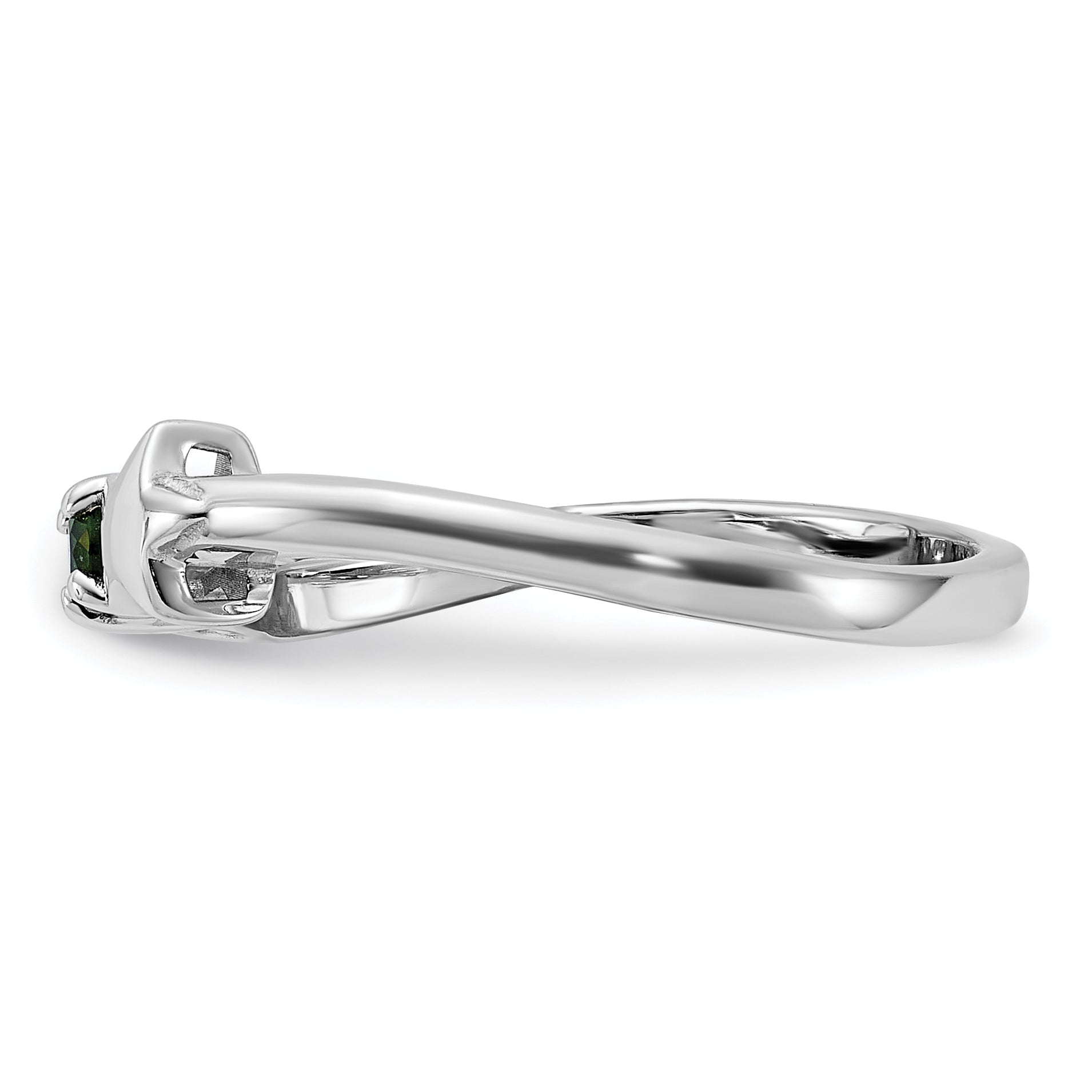 SS Rhodium Chrome Diopside and Peridot  and CZ Star Curved Ring