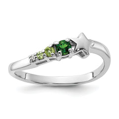 SS Rhodium Chrome Diopside and Peridot and CZ Star Curved Ring