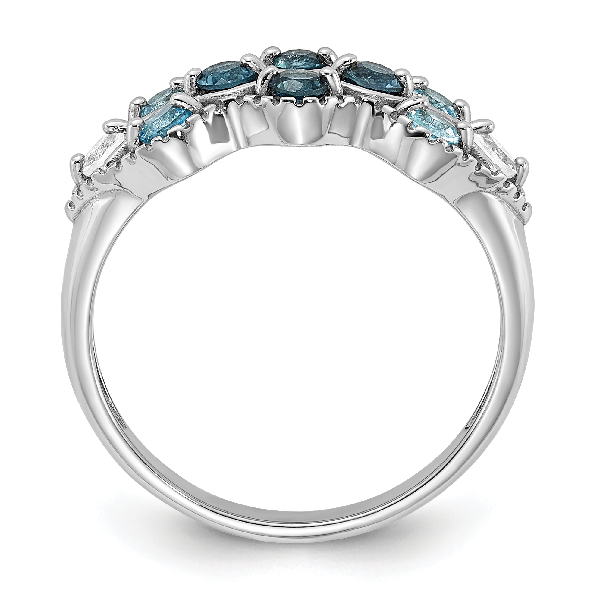 SS Rhodium-plated London Lt. Swiss Blue and White Topaz Ring