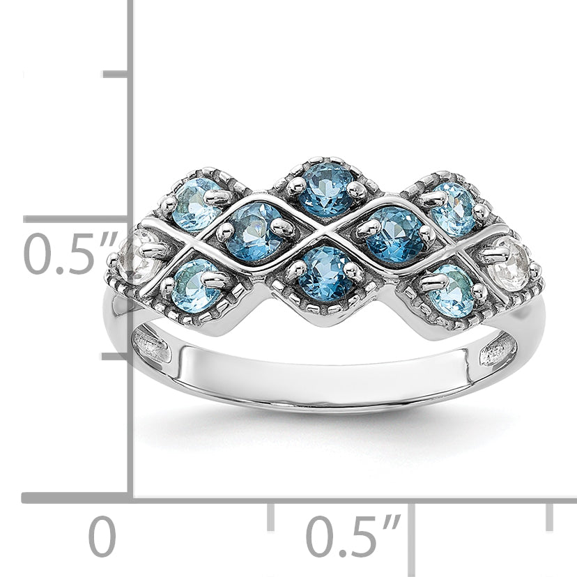 SS Rhodium-plated London Lt. Swiss Blue and White Topaz Ring