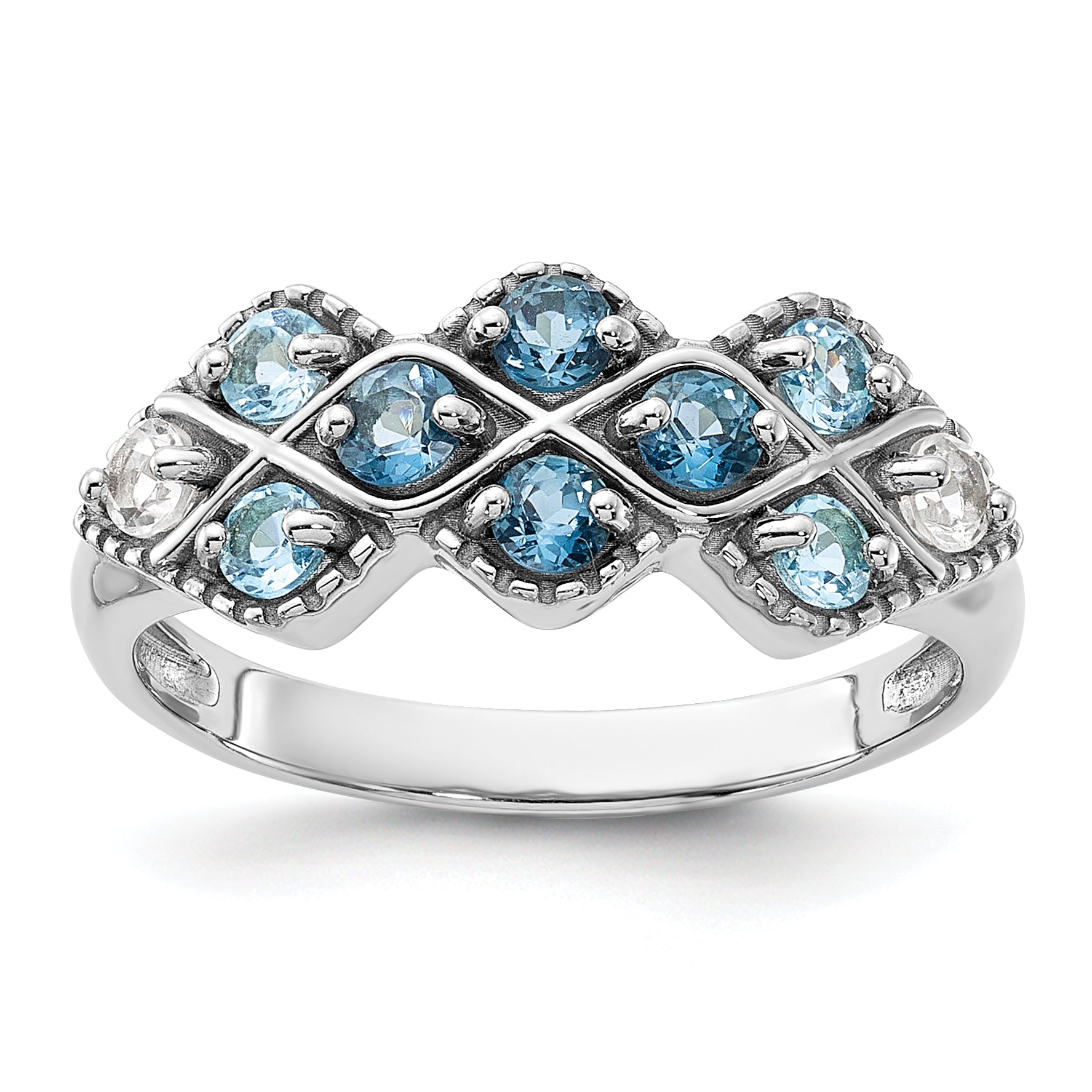SS Rhodium-plated London Lt. Swiss Blue and White Topaz Ring