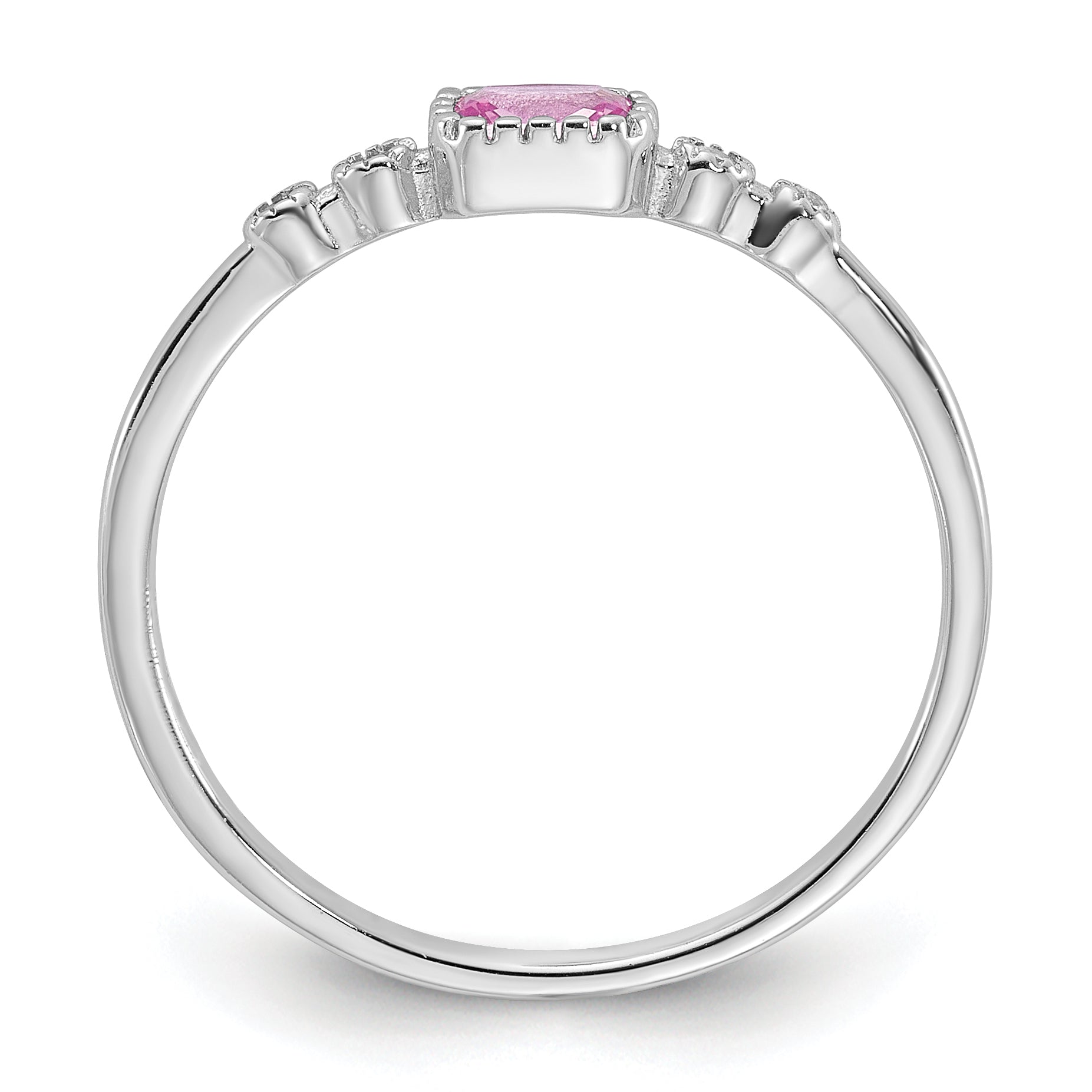 SS Rhodium-plated .43Created Pink Sapphire and .02Cr. Sapphire Ring