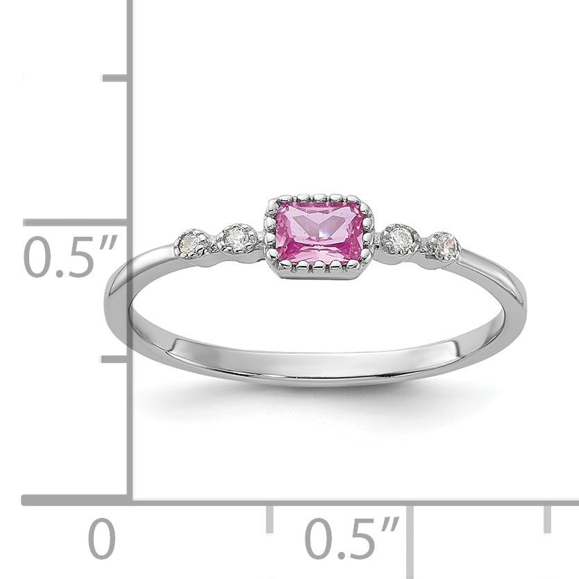 SS Rhodium-plated .43Created Pink Sapphire and .02Cr. Sapphire Ring