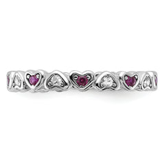 Sterling Silver Heart Ring with Lab-Created Ruby & White Sapphire  Polished Finish
