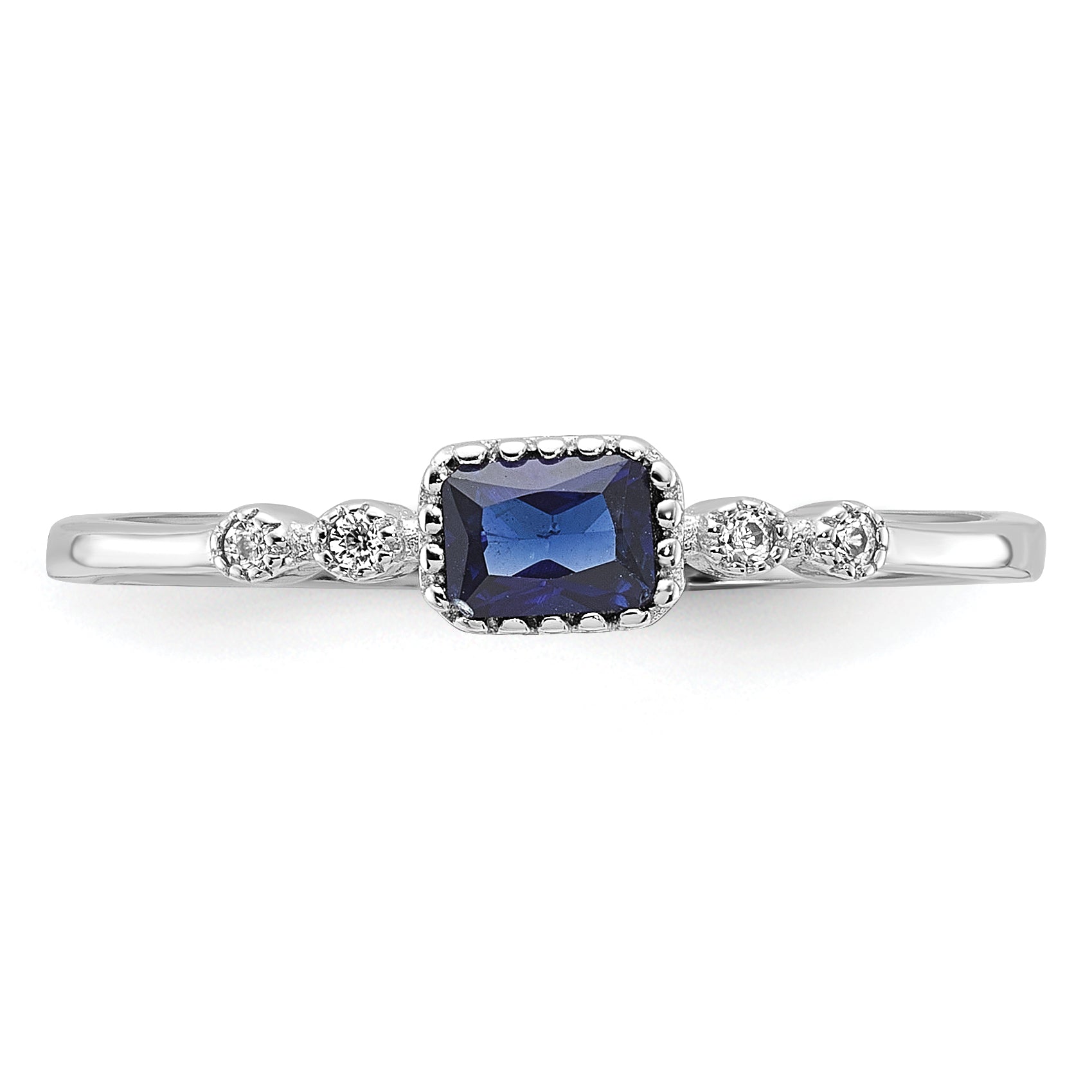 SS Rhodium-plated .02Cr. Blue Spinel and .02Cr. White Sapphire Ring