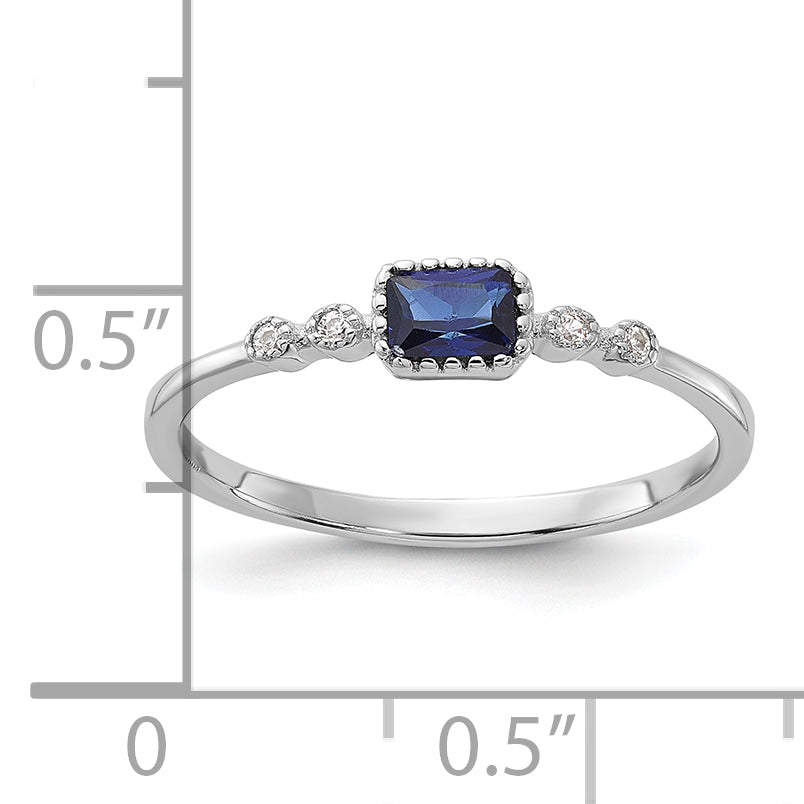 SS Rhodium-plated .02Cr. Blue Spinel and .02Cr. White Sapphire Ring