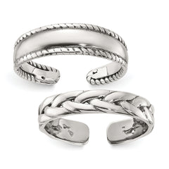Sterling Silver Polished and Antiqued Set of 2 Toe Rings