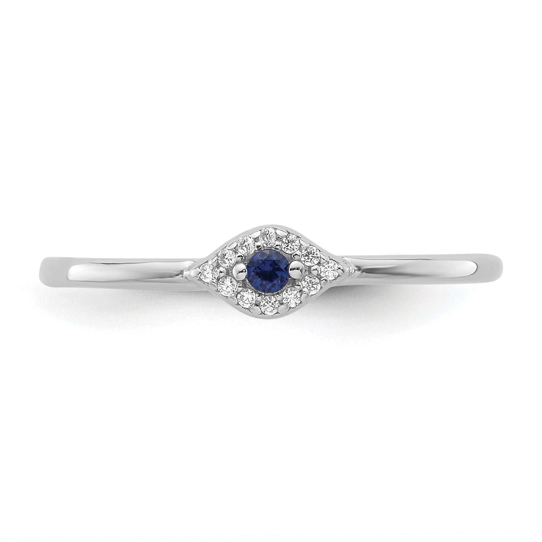 Sterling Silver Rhodium-plated Blue and Clear CZ Evil Eye Ring - 6