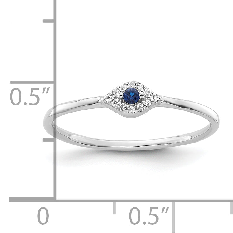 Sterling Silver Rhodium-plated Blue and Clear CZ Evil Eye Ring - 6