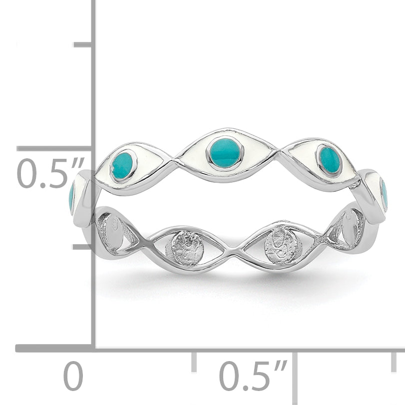 Sterling Silver Rhodium-plated with Enamel Evil Eye Ring - 6