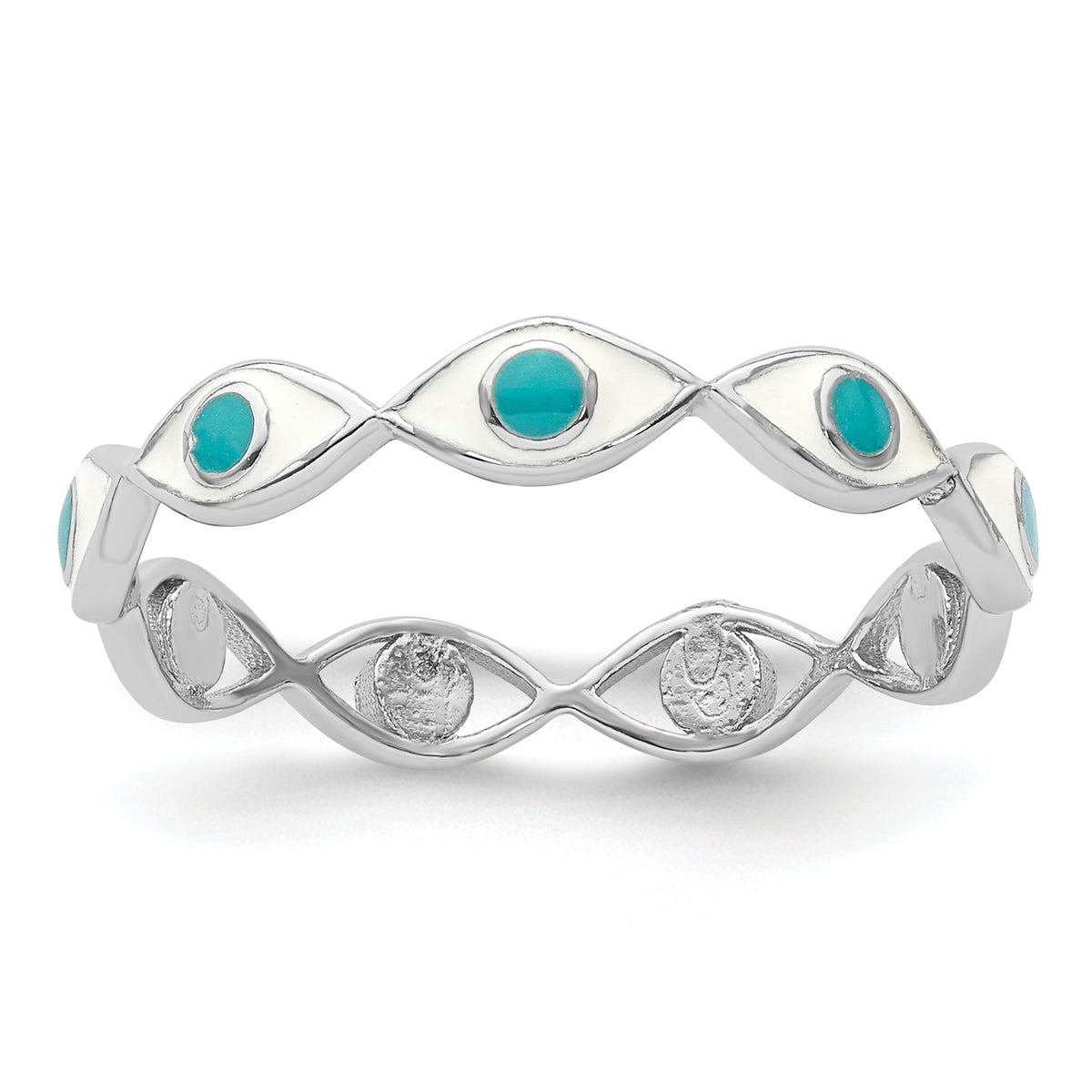 Sterling Silver Rhodium-plated with Enamel Evil Eye Ring