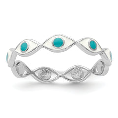 Sterling Silver Rhodium-plated with Enamel Evil Eye Ring