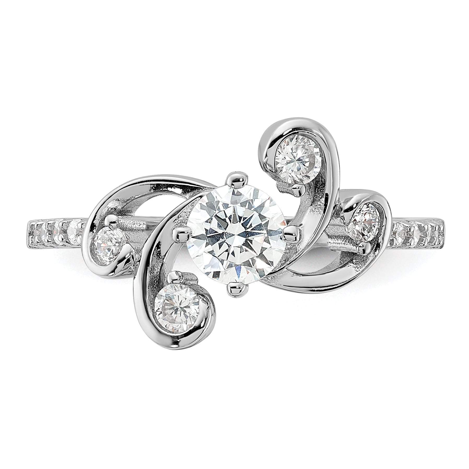 Sterling Silver Rhodium-plated  Fancy CZ Ring